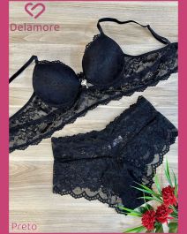 CONJUNTO DE RENDA SOUTIEN TIPO CROPPED CALCINHA CALECON