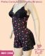 CJ BABY DOLL DE SUEDINE CANELADA COM RENDA BOJO CORTININHA
