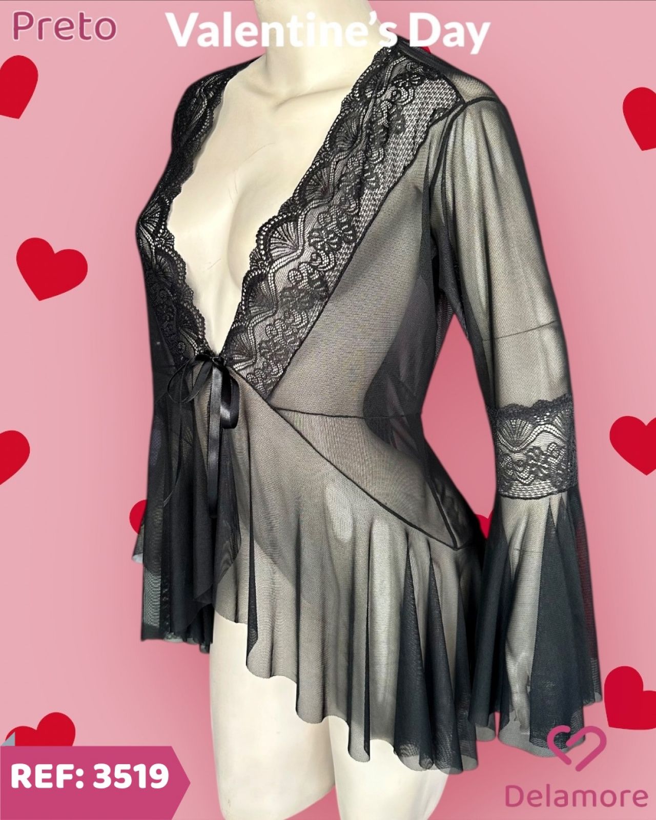 ROBE DE TULE ELASTANO MANGA COMPRIDA COM RENDA