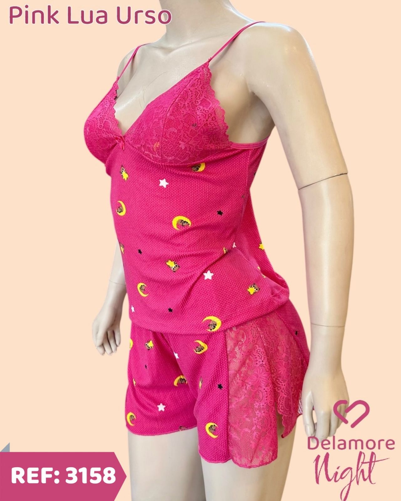 CJ BABY DOLL DE SUEDINE CANELADA COM RENDA BOJO CORTININHA