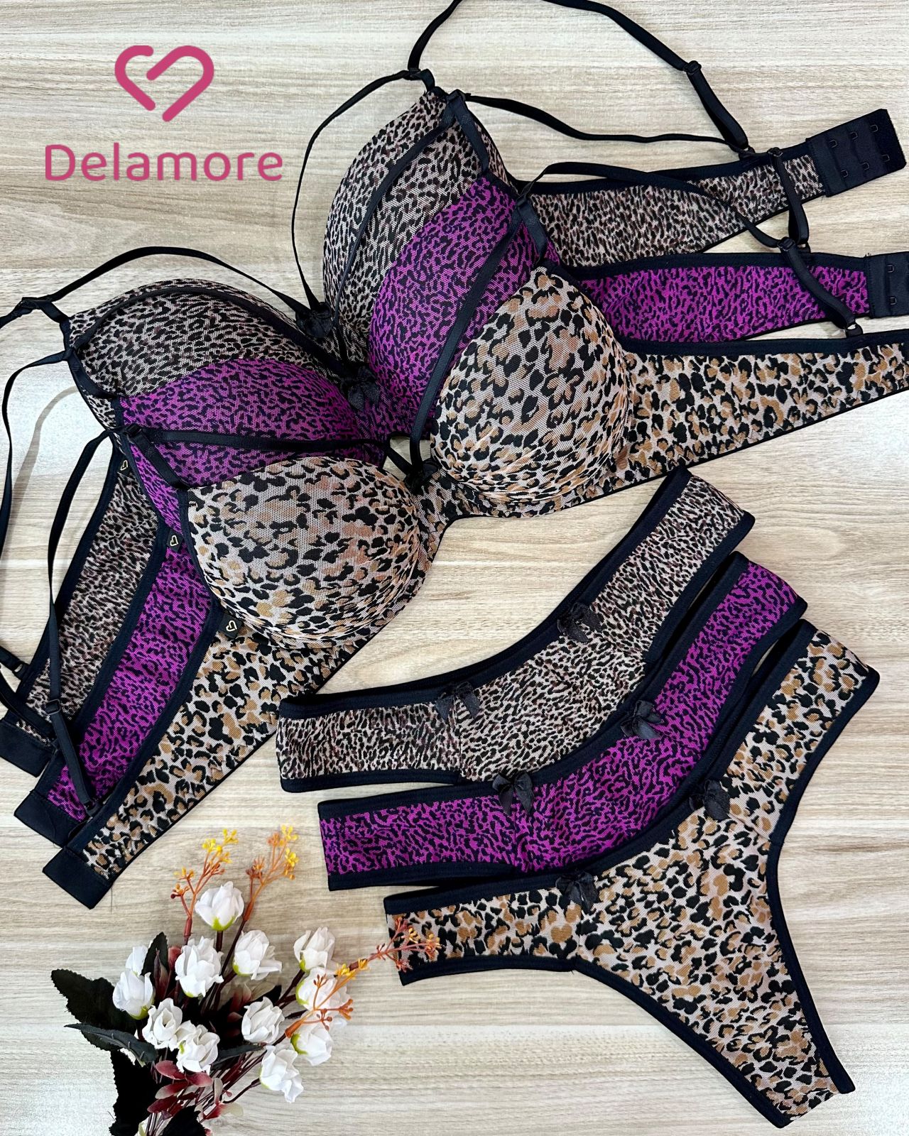 CONJUNTO BASICO  STRAPPY BRA TULI ESTAMPADO FORRADO E FIO DENTAL